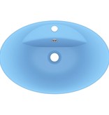 VidaXL Wastafel met overloop ovaal 58,5x39 cm keramiek mat lichtblauw