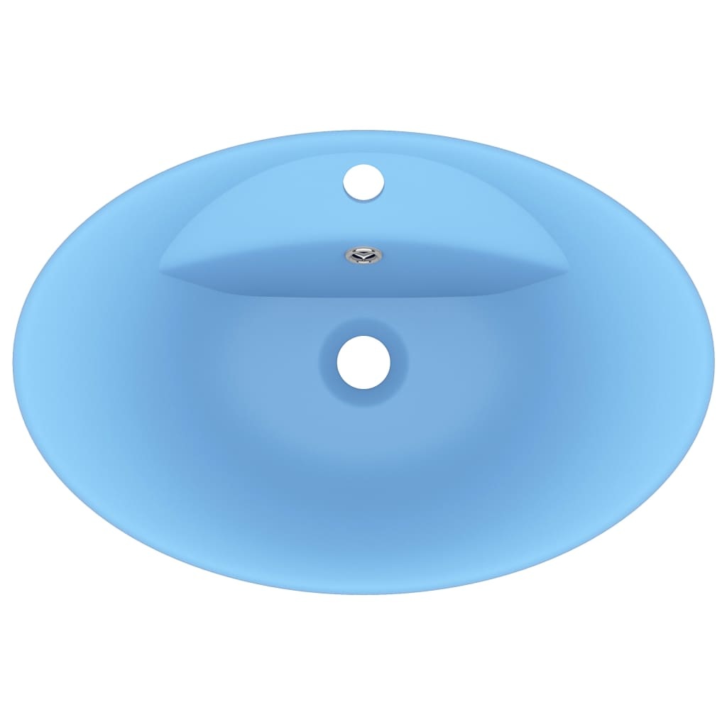 VidaXL Wastafel met overloop ovaal 58,5x39 cm keramiek mat lichtblauw