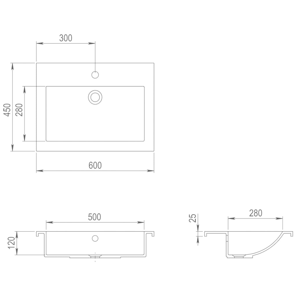VidaXL Wasbak 600x450x120 mm graniet grijs