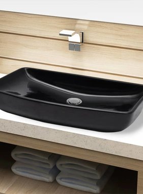 VidaXL Wasbak, keramiek, rechthoekig, zwart