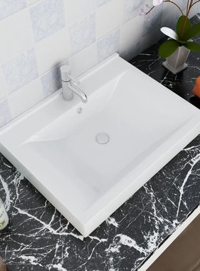 VidaXL Luxe wastafel met kraangat wit rechthoekig keramiek 60x46 cm