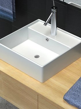 VidaXL Luxe wastafel met overloop en kraangat vierkant keramiek 41x41 cm