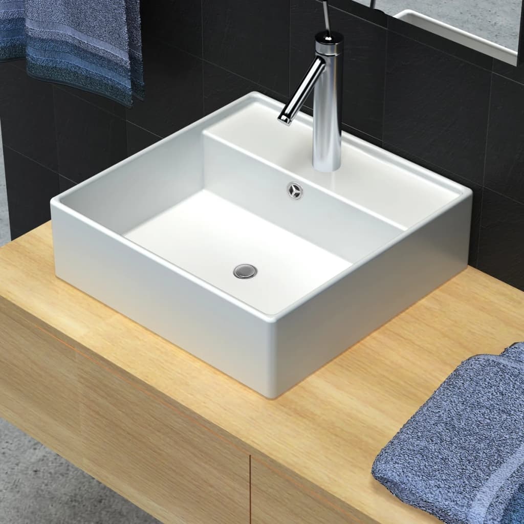 VidaXL Luxe wastafel met overloop en kraangat vierkant keramiek 41x41 cm