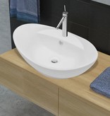 VidaXL Wasbak ovaal met overloop keramiek wit