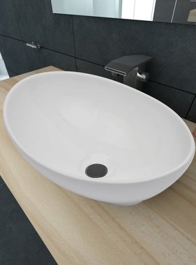 VidaXL Wastafel ovaal 40x33 cm keramiek wit