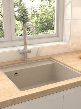 VidaXL Gootsteen met overloopgat graniet beige