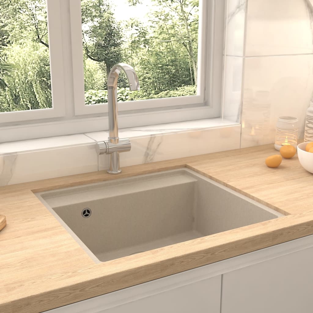 VidaXL Gootsteen met overloopgat graniet beige