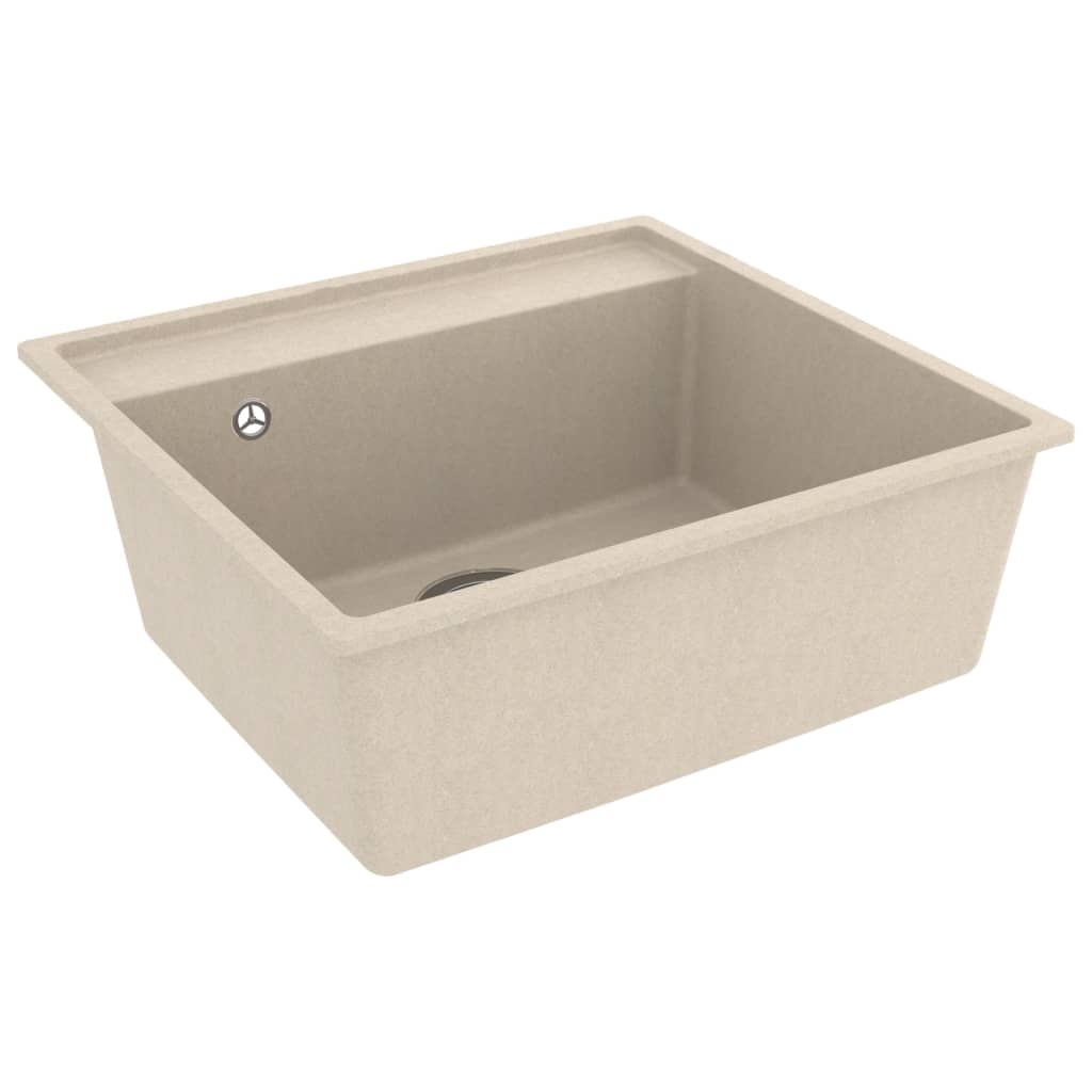 VidaXL Gootsteen met overloopgat graniet beige