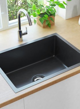 VidaXL Gootsteen met afvoer handgemaakt roestvrij staal zwart