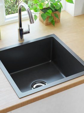 VidaXL Gootsteen met afvoer handgemaakt roestvrij staal zwart