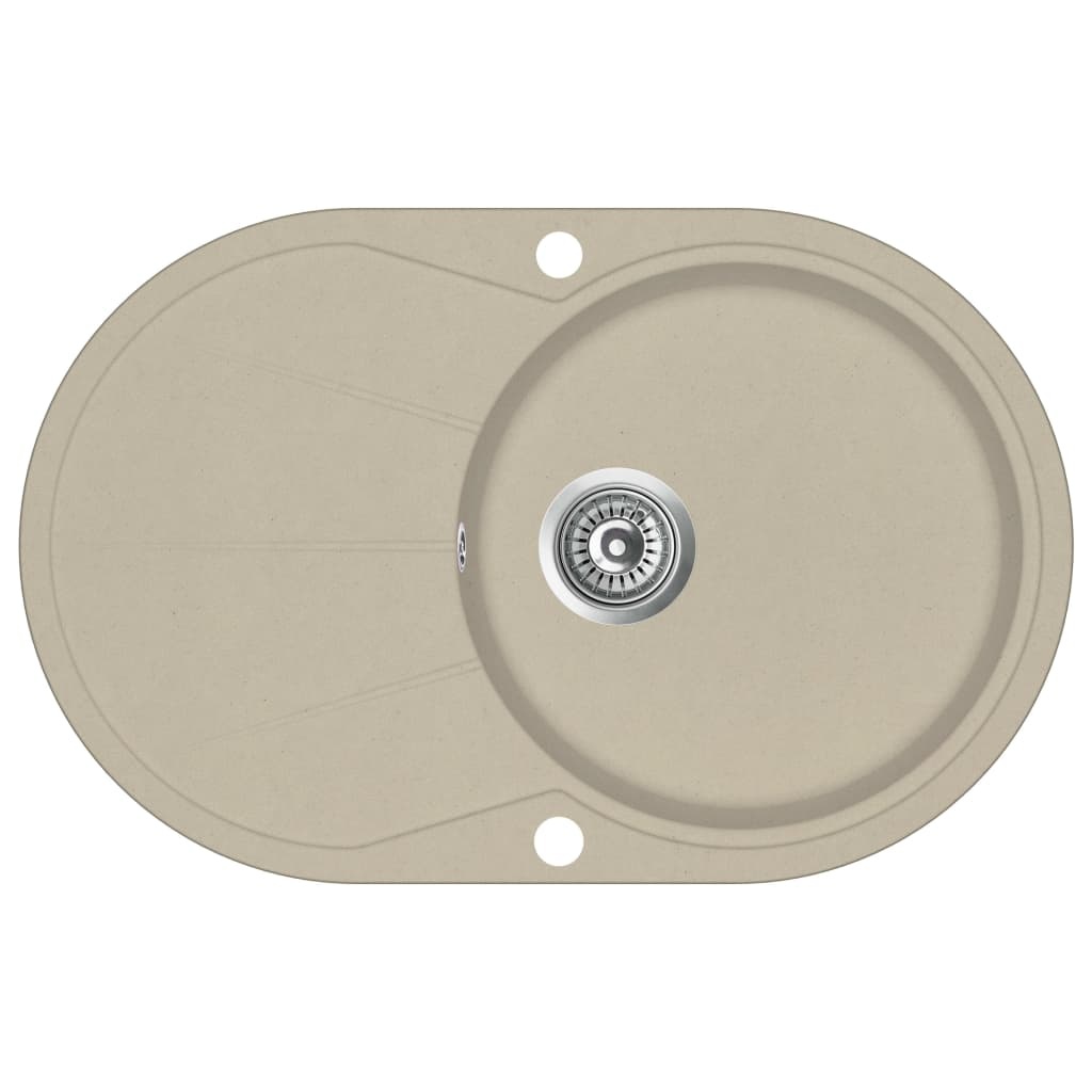 VidaXL Gootsteen enkele bak ovaal graniet beige