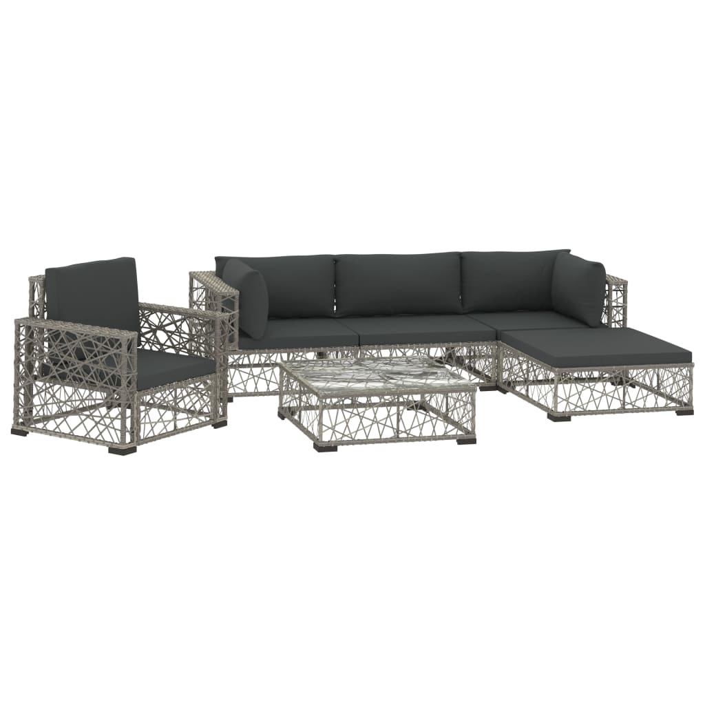 vidaXL 6-delige Loungeset met kussens poly rattan grijs