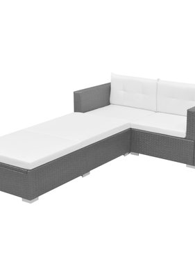 vidaXL 3-delige Loungeset met kussens poly rattan zwart