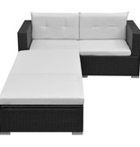 vidaXL 3-delige Loungeset met kussens poly rattan zwart