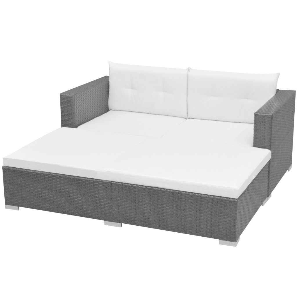 vidaXL 3-delige Loungeset met kussens poly rattan zwart