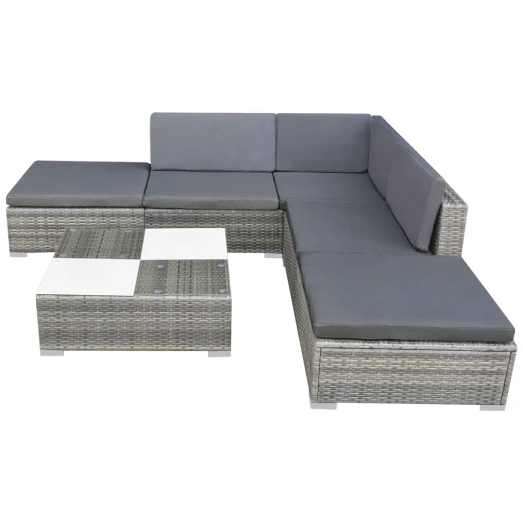 vidaXL 6-delige Loungeset met kussens poly rattan grijs