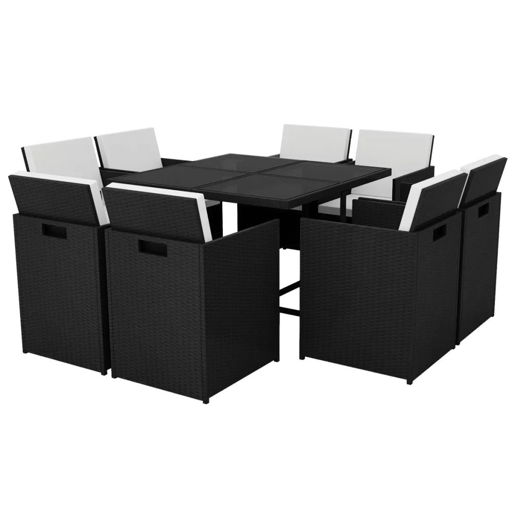 VidaXL 9-delige Tuinset met kussens poly rattan zwart