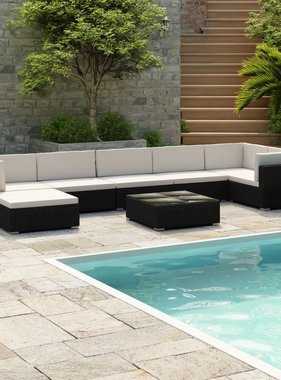 vidaXL 8-delige Loungeset met kussens poly rattan zwart