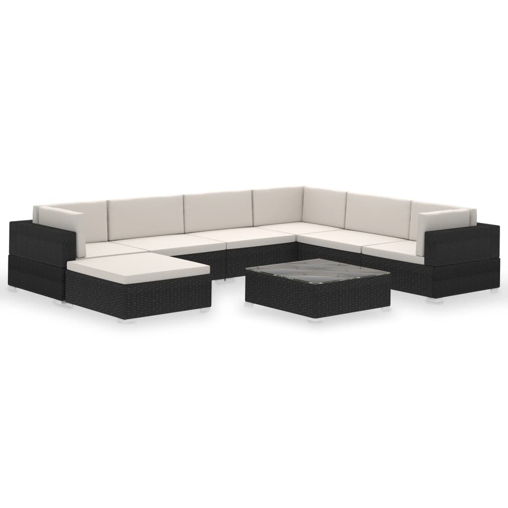 vidaXL 8-delige Loungeset met kussens poly rattan zwart