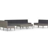 vidaXL 10-delige Loungeset met kussens poly rattan grijs