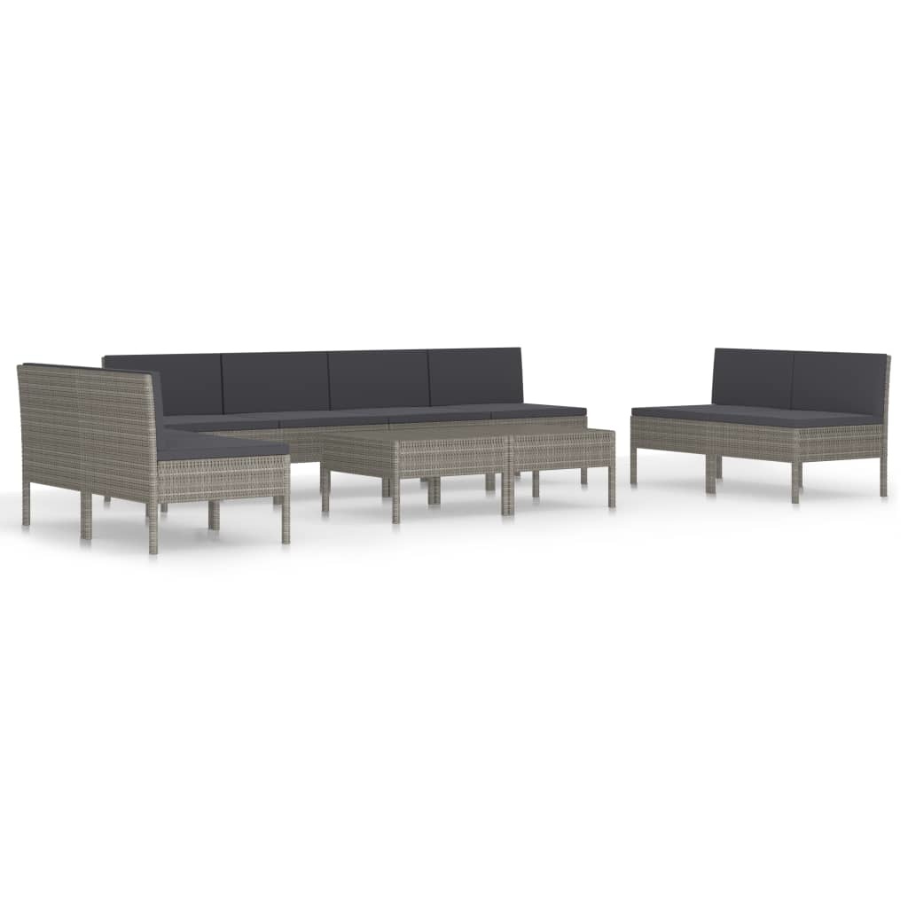 VidaXL 10-delige Loungeset met kussens poly rattan grijs