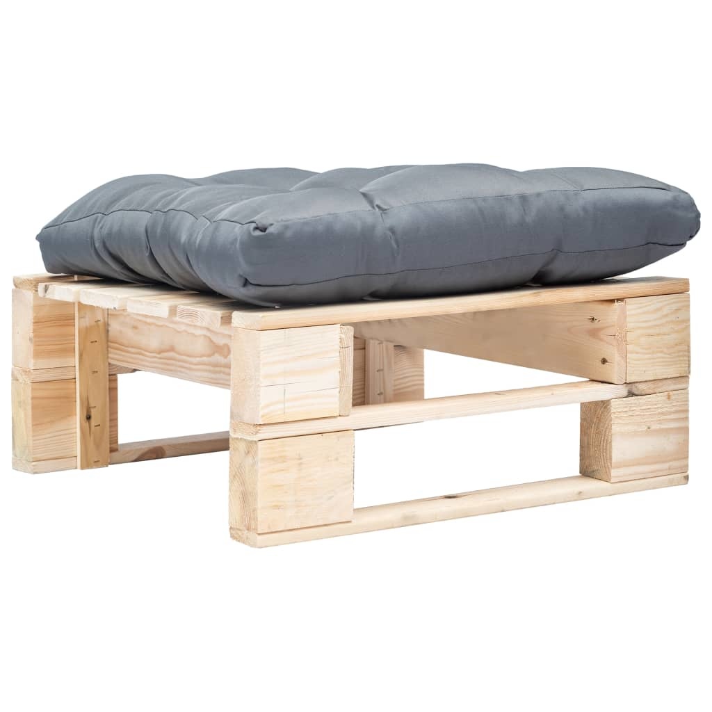 VidaXL Tuinpoef met grijs kussen pallet hout naturel