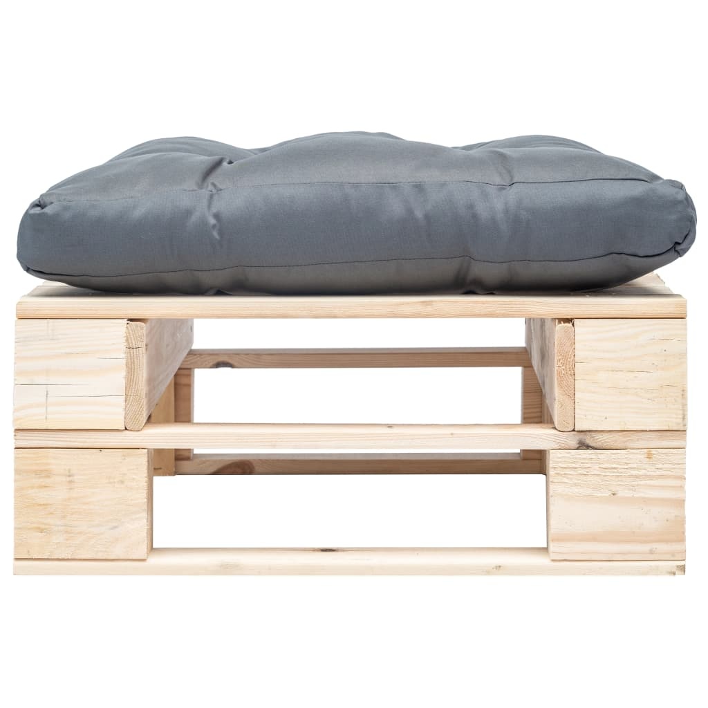 VidaXL Tuinpoef met grijs kussen pallet hout naturel