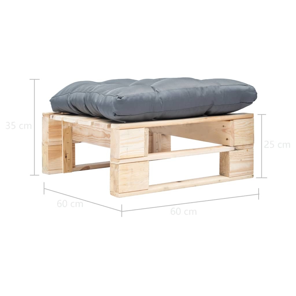 VidaXL Tuinpoef met grijs kussen pallet hout naturel