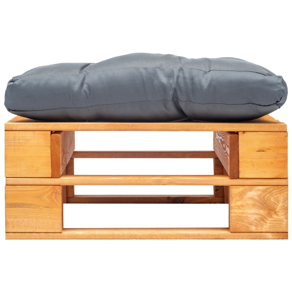 VidaXL Tuinpoef met grijs kussen pallet hout honingbruin
