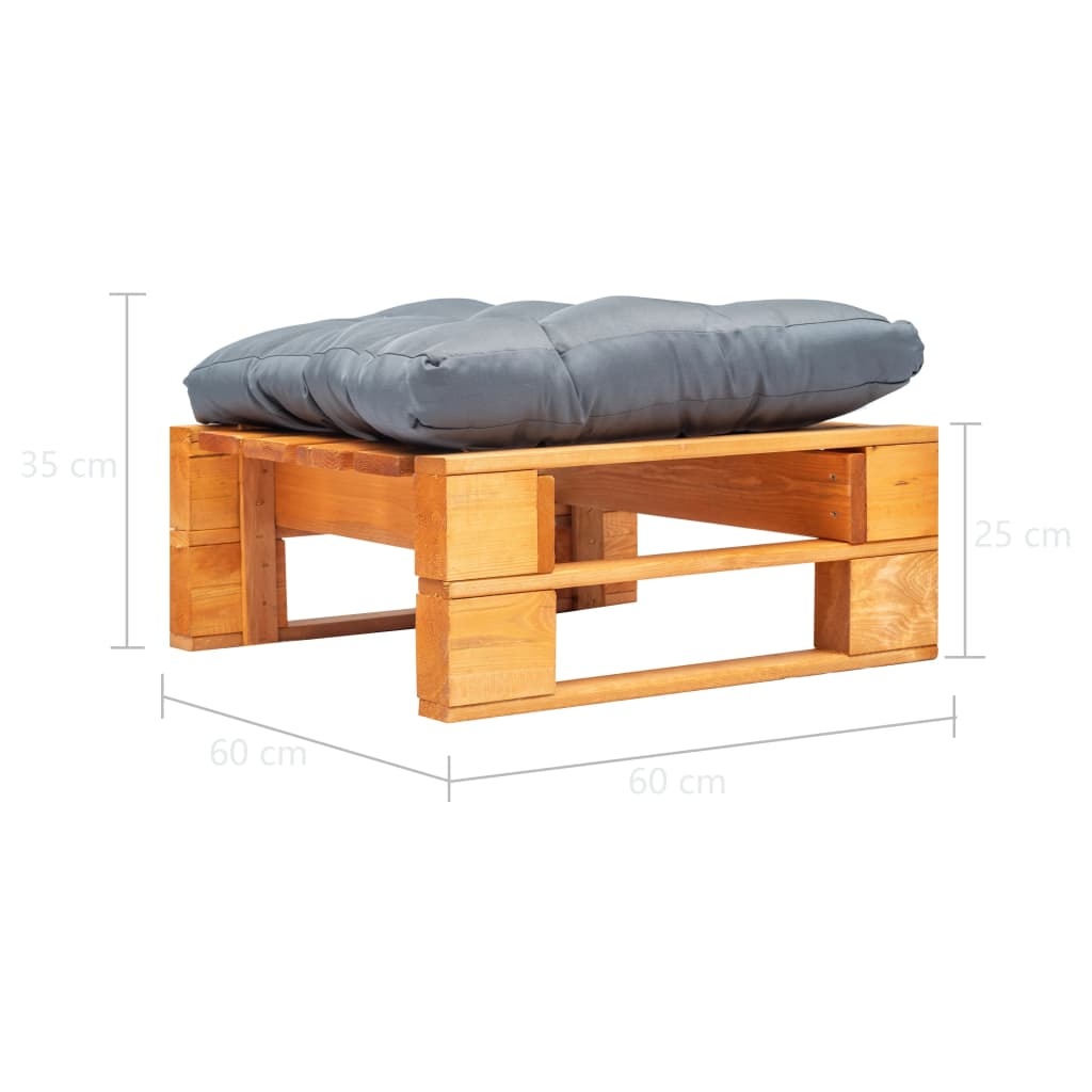 VidaXL Tuinpoef met grijs kussen pallet hout honingbruin