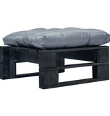 VidaXL Tuinpoef met grijs kussen pallet hout zwart