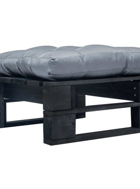 VidaXL Tuinpoef met grijs kussen pallet hout zwart