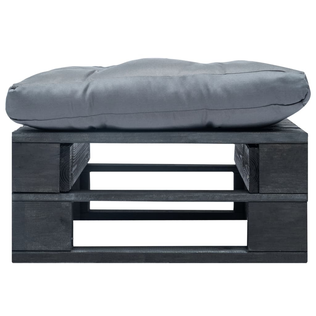 VidaXL Tuinpoef met grijs kussen pallet hout zwart