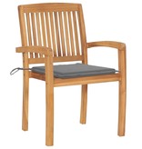VidaXL Tuinstoelen 2 st met grijze kussens massief teakhout