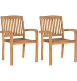 VidaXL Tuinstoelen 2 st met grijze kussens massief teakhout