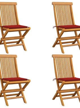 VidaXL Tuinstoelen met rode kussens 4 st massief teakhout