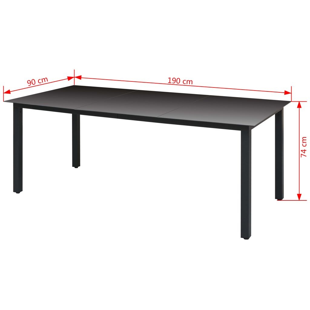 vidaXL Tuintafel 190x90x74 cm glas aluminium zwart