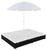 vidaXL Loungebed met parasol poly rattan zwart