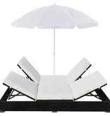 vidaXL Loungebed met parasol poly rattan zwart