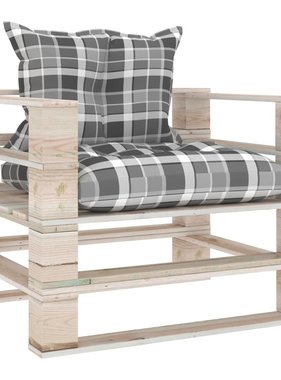VidaXL Tuinbank met grijs geruite kussens pallet grenenhout
