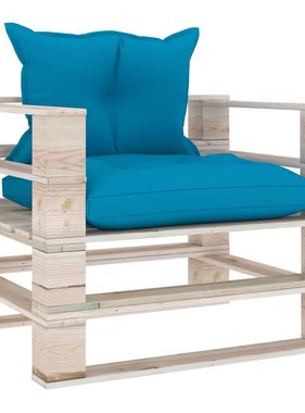 VidaXL Tuinbank met blauwe kussens pallet grenenhout