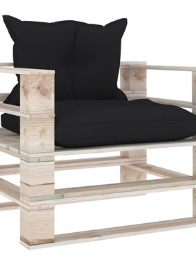 VidaXL Tuinbank met zwarte kussens pallet grenenhout
