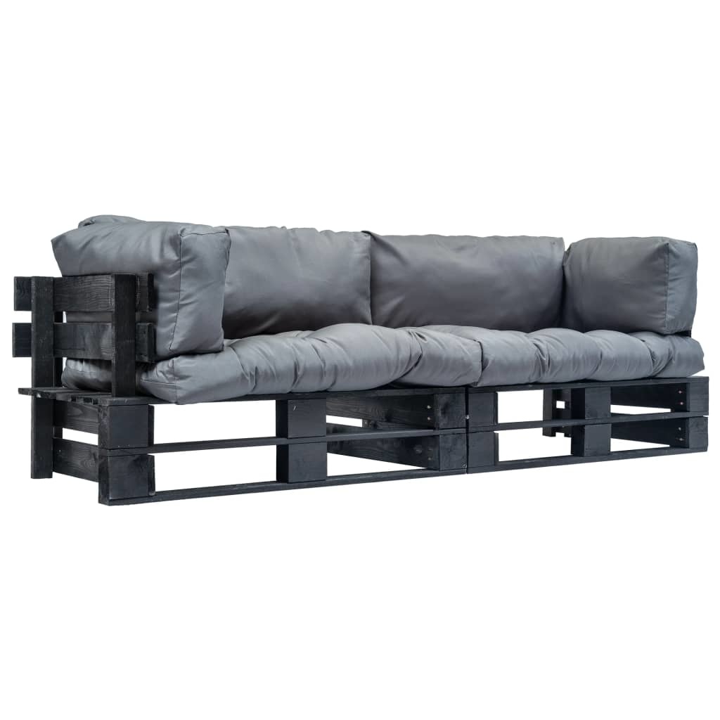 VidaXL 2-delige Bankenset pallet met grijze kussens grenenhout