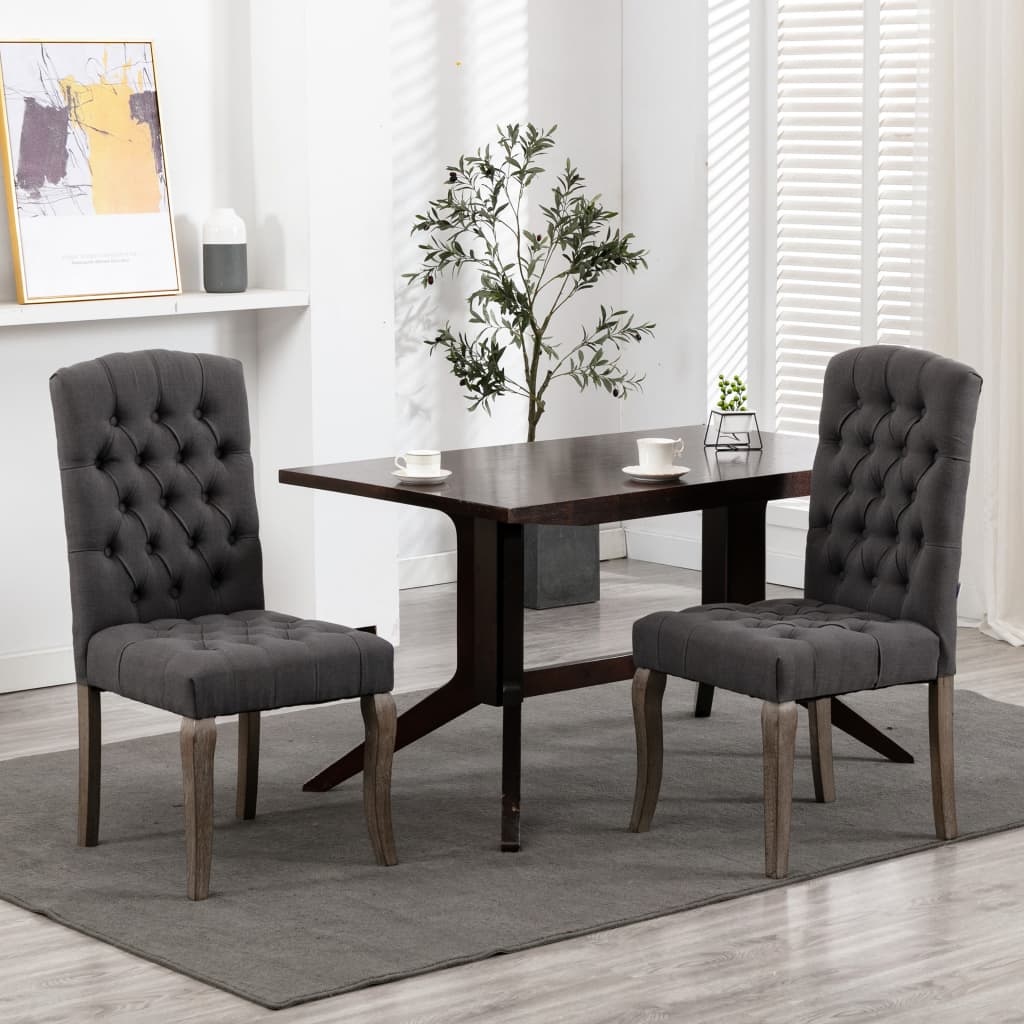 VidaXL Eetkamerstoelen 2 st linnen-look stof grijs