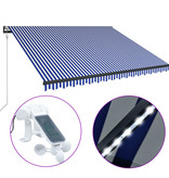 VidaXL Luifel met windsensor en LED 450x300 cm blauw en wit