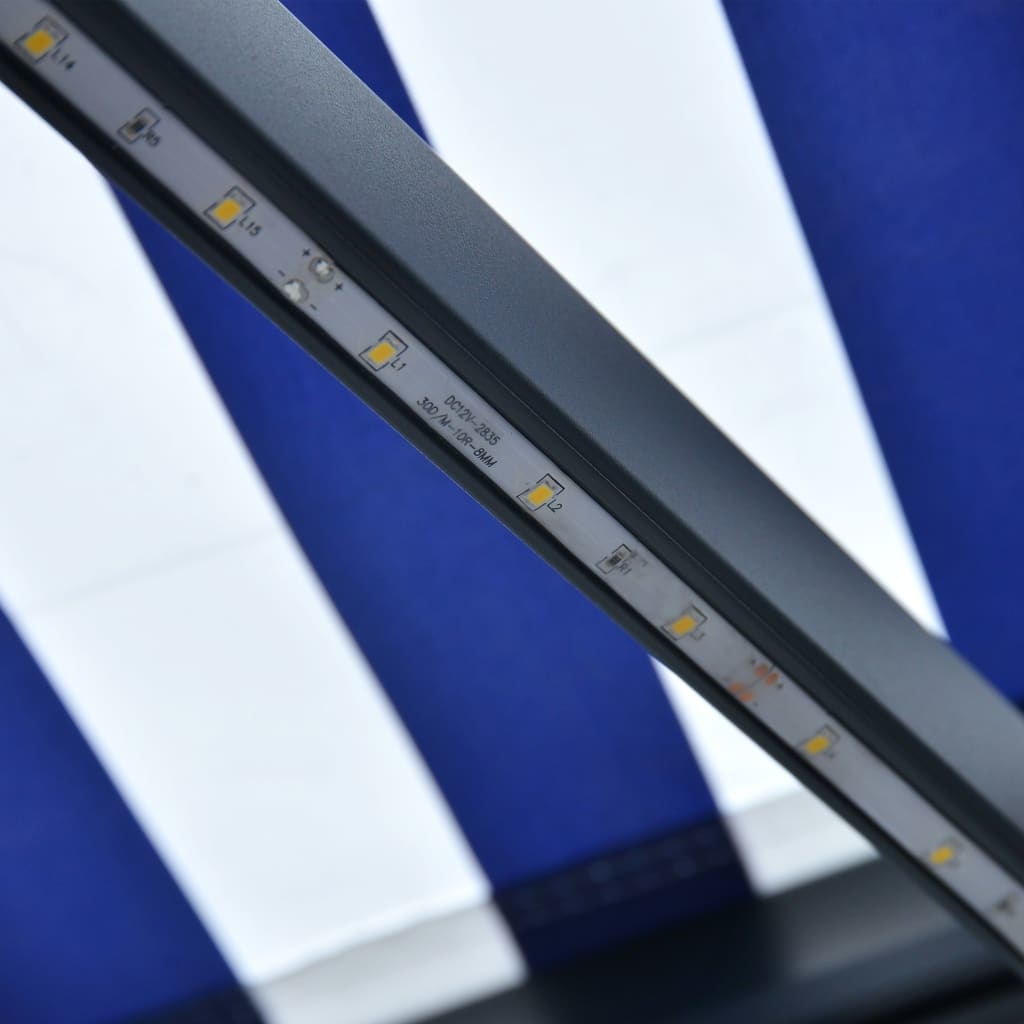 VidaXL Luifel met windsensor en LED 450x300 cm blauw en wit