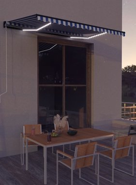 VidaXL Luifel met windsensor en LED 350x250 cm blauw en wit