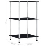 VidaXL Kastje 3-laags 40x40x67 cm gehard glas zwart