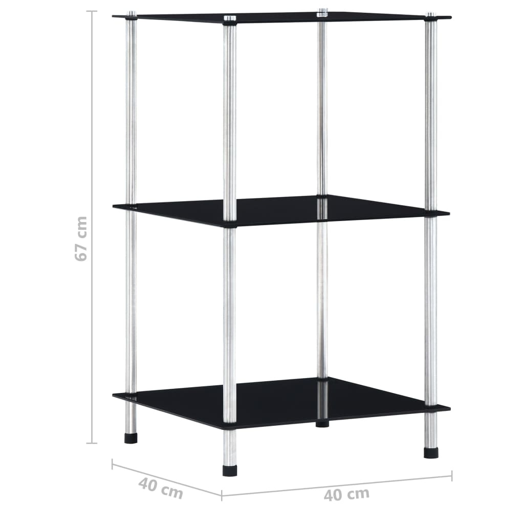 VidaXL Kastje 3-laags 40x40x67 cm gehard glas zwart