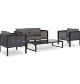 VidaXL 5-delige Loungeset met kussens poly rattan antraciet